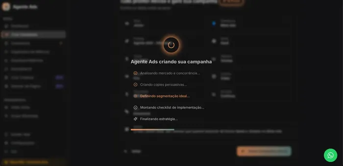 IA de Agente Ads generando campaña en tiempo real